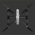 Sleek White And Black Drone Design With Rotating Propellers And Camera Equipment