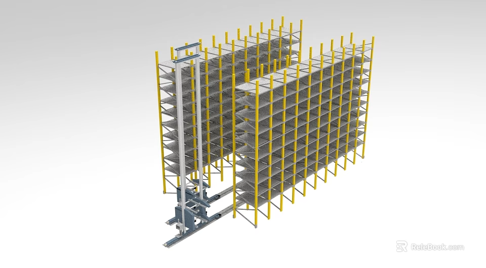 Industrial Equipment with Multi layer Framework Structure and Yellow Support Pillars 3d model 
