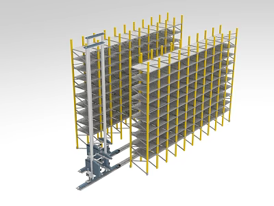Industrial Equipment with Multi layer Framework Structure and Yellow Support Pillars 3d model