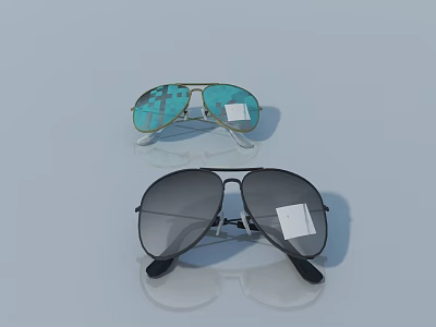 Stylish Aviator Sunglasses With Green And Black Lenses And Tags 3d model