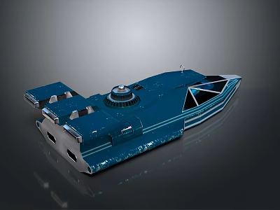 Modern Blue Yacht Featuring Streamlined Design Upper Deck And Geometric Windows 3d model