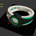 Futuristic Ring Design With Silver Black Metallic Band Blue Glowing Stripe And Circular White Center