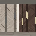 Light and Dark Wood Grain Wall Panels with Geometric Patterns and Black Golden Inlays