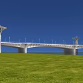Modern White Bridge With Sleek Lamp Posts Over Green Grass Under Blue Sky 3d model