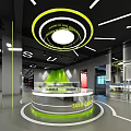 Modern Fitness Gym Reception With Circular Desk Green Logo SUSO DANCE Black Green Decor