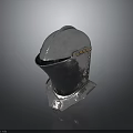 Silver Medieval Knight Helmet With Smooth Metal Surface And Riveted Neck Guard