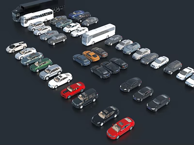 Various Types of Cars in Different Colors Including Sedans SUVs and Buses 3d model