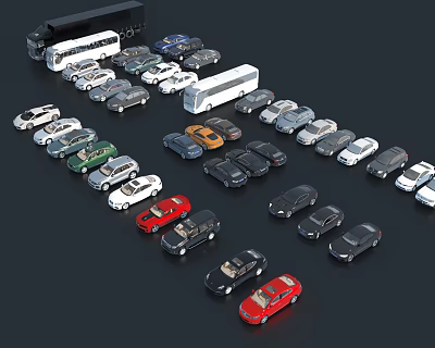 Various Types of Cars in Different Colors Including Sedans SUVs and Buses 3d model