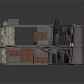 Rustic Industrial Corner Scene Structure With Metal Frame Brick Wall And Damaged Panels