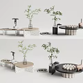 Modern Coffee Table Design With Green Plants Decorative Items And Books 3d model