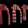 Red Scarves Collection Featuring Striped Design And Snowflake Deer Patterns 3d model
