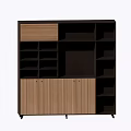 Modern Office Desk With Black Frame Wooden Cabinet And Open Storage Shelves