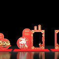 2023 Spring Festival Red Decorative Frames With Rabbit Design Fu Character And Golden Elements 3d model