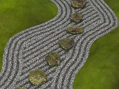 Rustic Stone and Wood Pathway With Stepping Stones And Green Lawn Surroundings 3d model