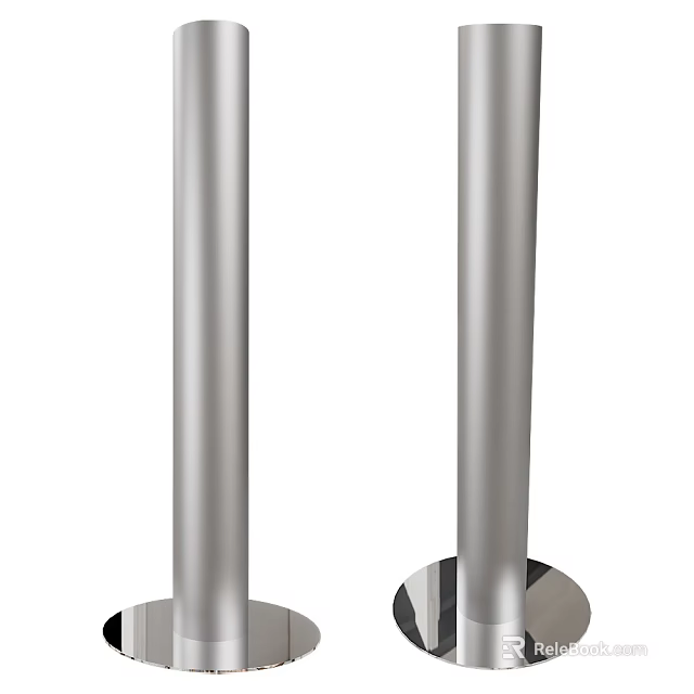 Modern Silver Cylindrical Metal Stands With Round Base And Sleek Design 3d model 