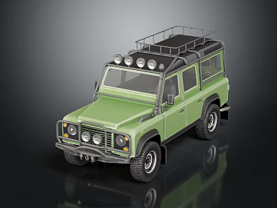 Green Classic Off Road Vehicle With Roof Rack And Round Headlights 3d model