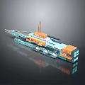 3D Model of Modern Industrial Machinery With Orange Blue Modules And Track Structure