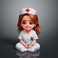 Cartoon Woman Nurse Wearing White Uniform With Red Cross Cap Sitting And Smiling