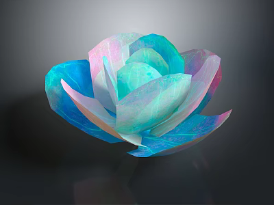 Artistic Translucent Flower With Colorful Blue Pink White Petals On Dark Background 3d model