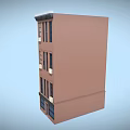 Cartoon Multi Story Apartment Building Featuring Pink Exterior Black Fire Escape Windows And Shop Design