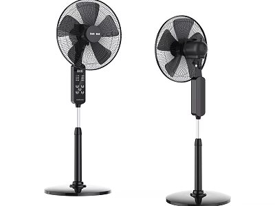 Two Black Electric Stand Fans With Control Panel And Stable Base 3d model