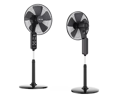 Two Black Electric Stand Fans With Control Panel And Stable Base 3d model
