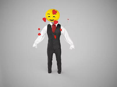 Decorative Ornament Set with Yellow Smiley Red Hearts Rose Black Striped Vest and White Sleeves 3d model