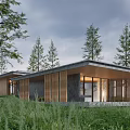Modern Detached Villa Surrounded By Pine Trees With Wooden Exterior And Large Windows