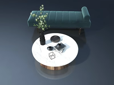 Elegant Landscape Sculpture with Green Bench White Marble Table and Decorative Plants 3d model