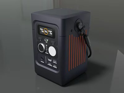 Black Portable Household Electrical Appliance With Digital Display Control Knobs Buttons Orange Heat Strips Handle 3d model