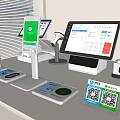 Modern Cashier Desk Setup With POS Tablets QR Code Payment Devices 3d model