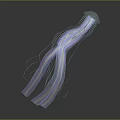 Glowing Jellyfish Swimming In Dark Background With Transparent Body And Long Purple Blue Tentacles