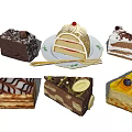 Various Delicious Cake Slices With Different Flavors And Decorative Toppings On