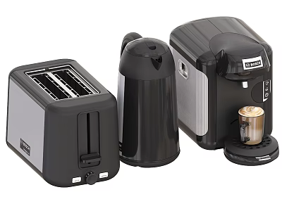 Modern Kitchen Appliances Toaster Coffee Machine Kettle With Sleek Design 3d model