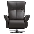 Modern Single Sofa with Leather Upholstery Reclining Footrest and Round Base