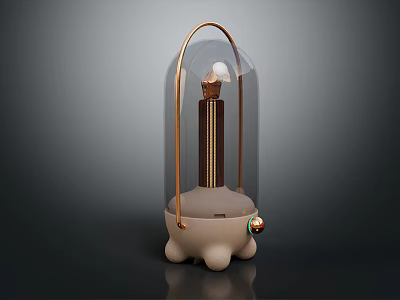 Floor Lamp With Copper Arch Stand Transparent Glass Shade Brown Cylinder Beige Base Small Feet 3d model