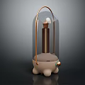 Floor Lamp With Copper Arch Stand Transparent Glass Shade Brown Cylinder Beige Base Small Feet