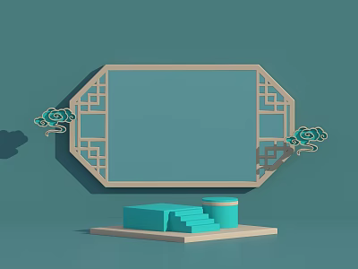 Traditional Chinese Style Display Frame With Cloud Patterns And Blue Steps Platform 3d model