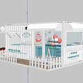 Modern Container Building Kiosk With Open Front White Picket Fence And Balloons