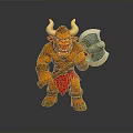 Muscular Horned Minotaur Mythical Creature With Red Skin Holding Battle Axe Fierce Expression