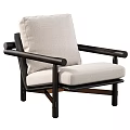 Modern Leisure Chair with Wooden Armrests and Light Fabric Upholstery for Living Room