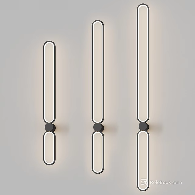 Modern Sleek Linear Wall Lamps With White Body And Black Base On Wall 3d model 
