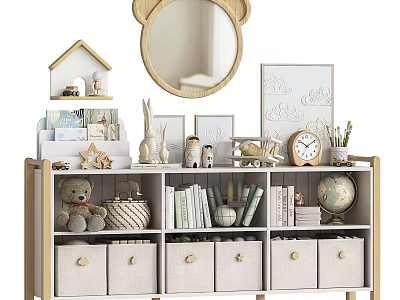 Children's Storage Unit With Teddy Bear Books Globe Clock And Decorative Items 3d model