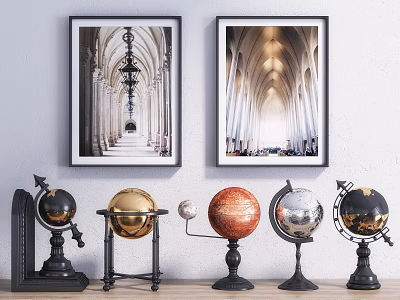 Home Decor Ornament Combination with Framed Wall Art and Assorted Globe Decor Pieces 3d model