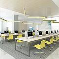 Modern Conference Room Interior With Long Wooden Table Gray Chairs And Blue Projection Screen