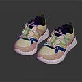 Lightweight Beige And Blue Running Shoes With Mesh Upper White Sole Lace Up Design