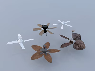Air Conditioning Fans In Various Designs With Different Blade Shapes And Colors 3d model