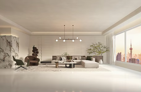 Modern Cream Style Living Room Sofa Combination Chandelier 3d model