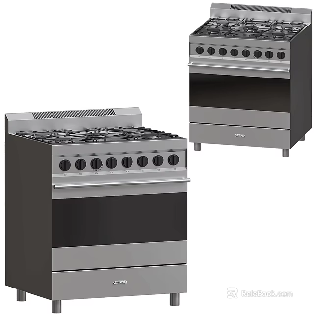 Modern Stainless Steel Kitchen Stoves With Knobs 3d model