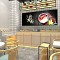 Hot Pot Restaurant Modern Interior Design With Round Decor Wooden Tables Chairs Display Cabinet And Lighting